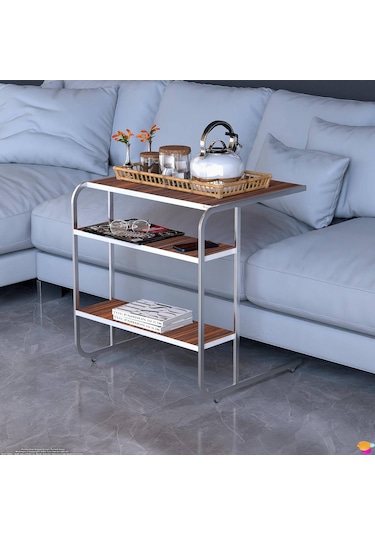 Modilayn C Yan Sehpa Geniş Boy Tekerlekli Çalışma, Atıştırmalık, Yemek, Laptop Sehpası Abanoz Ahşap