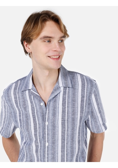 Colin's Colins Normal Kesim Shirt Yaka Çizgili Mavi Erkek Kısa Kol Gömlek Cl1069252 Cl1069252 Q1.v1 Inv İndigo