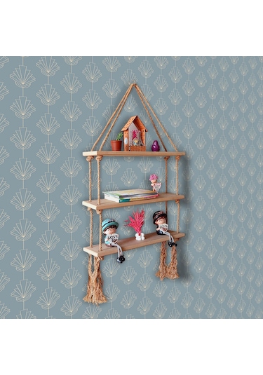 Tulip Life Hasır İpli Dekoratif Retro Doğal Halatlı Uçan Raf Tlpr01