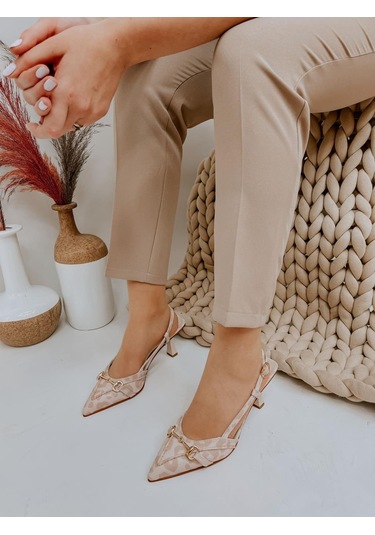 Ervanın Butiği Bej Leopar Moss Toka Detay Kadın Stiletto-3647