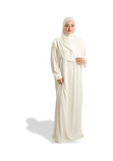 Tek Parça Namaz Elbisesi Viskon Düz 2503 40 Krem