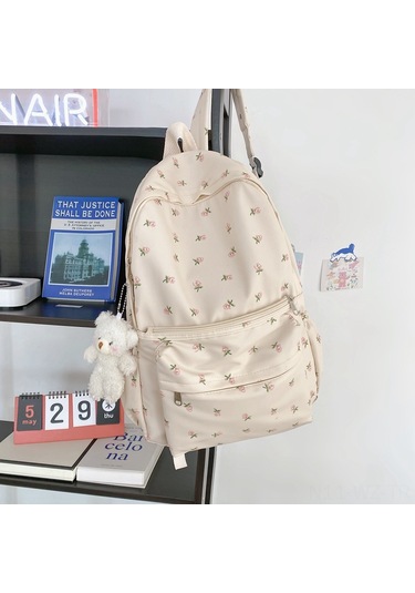 Wezone Yeni Kore Tarzı Omuz Çantası: Büyük Kapasiteli, Zarif Ve Dayanıklı Ofis Ve Okul Çantası - Krem Beyaz + Pembe Ayı Desenli Bej