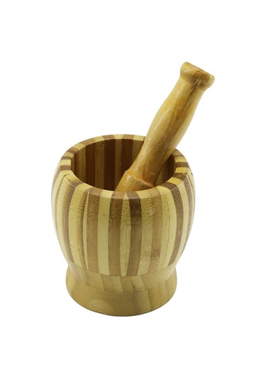 Ahşap Bambu - Çizgili Havan Sarımsak Dövecek Ç: 9.5cm--d: 6.6cm--y:10.5cm Fileli Ambalaj 5250