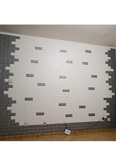 Nw02 Kendinden Yapışkanlı Gri Tuğla Duvar Kağıdı Paneli 6 Adet