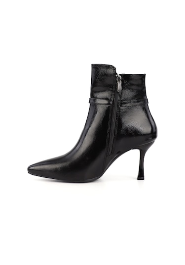 Gönderi R Siyah Fermuarlı İnce Topuklu Bot Siyah
