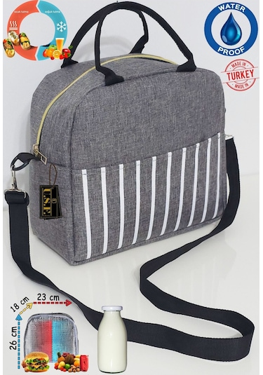 Anne Bebek Askılı Taşıma Çantası Isı Yalıtımlı Termal Yemek, Mama, Beslenme, Gıda Çantası Gri - Sarı