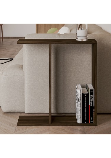 Lotus Modern Yan Sehpa Kitaplıklı Ve Dekoratif Tasarım Ceviz