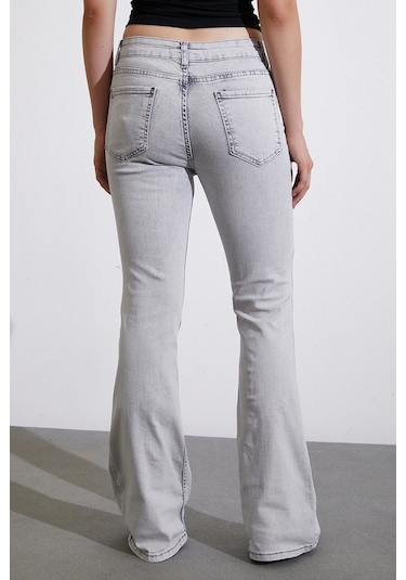 Never More Yüksek Bel İspanyol Paça Jean Gri