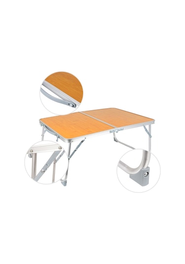 Taşınabilir Kamp Piknik Masası Bambu Tahta + Alüminyum Alaşımlı Katlanır Masa 61cmx40.5cmx27cm 001