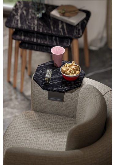 Yan Sehpa Ayarlanabilir Tepsi Dekoratif Modern Tepsi Sekizgen Bendir Çok Renkli