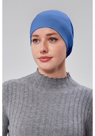 Kadın Tesettür Hazır Pratik Geçmeli Bone Lastikli Kaymaz Kot Rengi Açık Kot