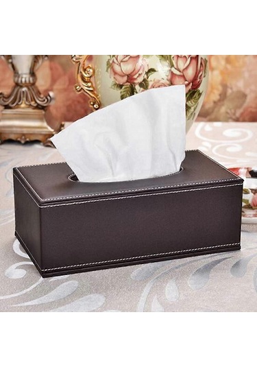 Yüz Mendili Kutusu Yüksek Kaliteli Pu Deri Mendil Kutusu - 25,5 14 9,5 Cm
