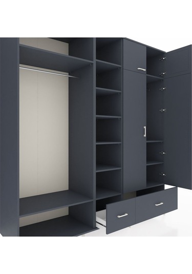 Kronos Dolap 12 Raflı 2 Çekmeceli 2 Askılı 220x59x243 Antrasit-antrasit/antrasit Antrasıt/antrasıt