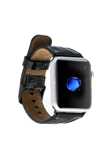 Apple Watch Uyumlu Deri Kordon 42-44-45mm Kroko Siyah Diğer