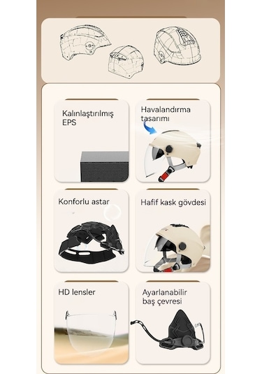 Eternal Luck Bk-309 Elektrikli Bisiklet Kaskı Dört Mevsim Açık Yarım Kask Siyah Beyaz