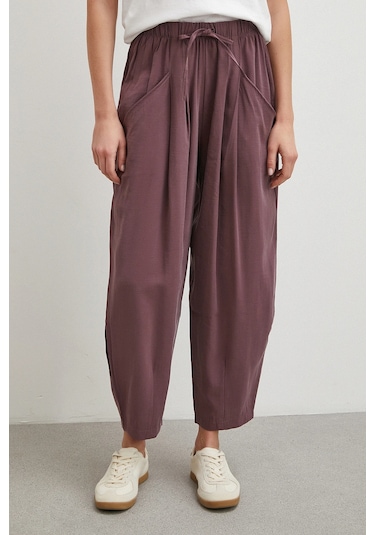 Never More Bağcıklı Beli Lastikli Pileli Pantolon Mürdüm Mürdüm