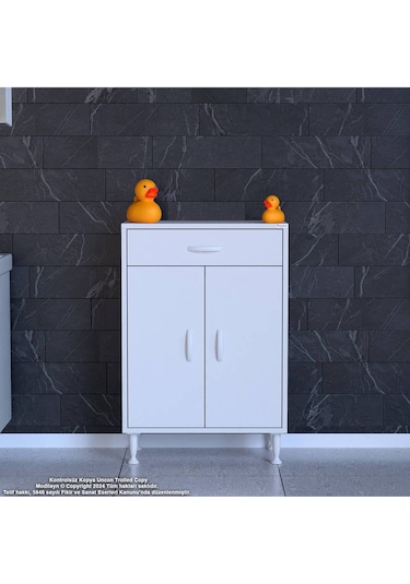 55 X 88 X 32,5 Cm Lik 1 Çekmece 1 Kapak 1 Raf 2 Gözlü Organizatör Mutfak Dolabı Çok Amaçlı Dolap Beyaz