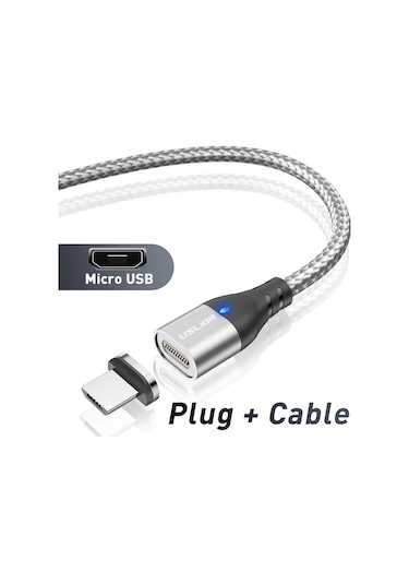 Uslıon Manyetik Şarj Kablosu Usb Mikro Tip C Hızlı Şarj Iphone Uyumlu 12 Telefon Kablosu Chınagrey1.5m