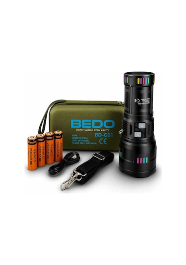 Bedotech Bd-g01 30w Tg Led Alüminyum Alaşımlı Zoomlu Type-c Şarjlı El Feneri Açık Gri