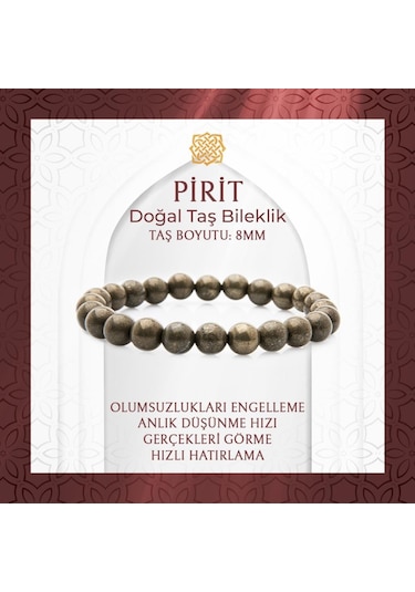 Saff Doğaltaş Pirit 8 MM Doğal Taş Bileklik Çok Renkli