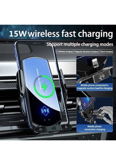 Hfambition Araç İçin Manyetik Kablolu Kablosuz Şarj Cihazı 15w Hızlı Şarj + Otomatik Klem + 360 Döner Telefon Tutucu Type-c, İphone/samsung Uyumlu Diğer
