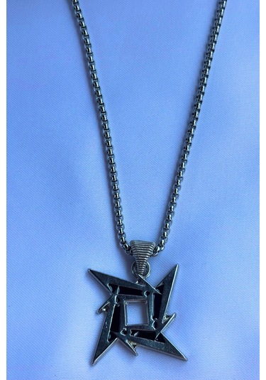 Ninja Yıldızı El İşçiliği Paslanmaz Çelik Zincir Erkek Kolye Gümüş