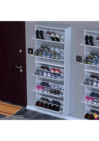 Modilayn Verve Asma Kapı Önü 72x194x26 Cm Lik 3 Düşer Kapak 10 Göz Bölmeli Ayakkabılık Beyaz