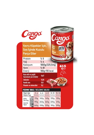 Cango Yavru Yaş Köpek Maması Kuzu Etli 415gr