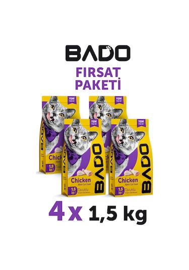 Bado Yetişkin Kedi Maması Tavuk Etli 1,5 Kg 4'lü