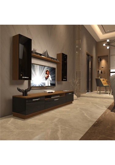 Decoraktiv Trendstyle 5d Mdf Tv Ünitesi Tv Sehpası Ceviz - Siyah