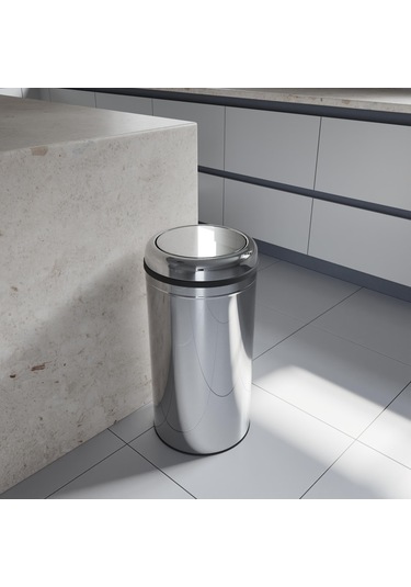 Aqua Bagno Basic Çöp Kovası - Sallanır Kapaklı 45 L, Parlak Krom Paslanmaz Krom