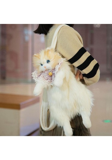 Suntek Sevimli Doldurulmuş Kedi Şekilli Sırt Çantası Kahverengi