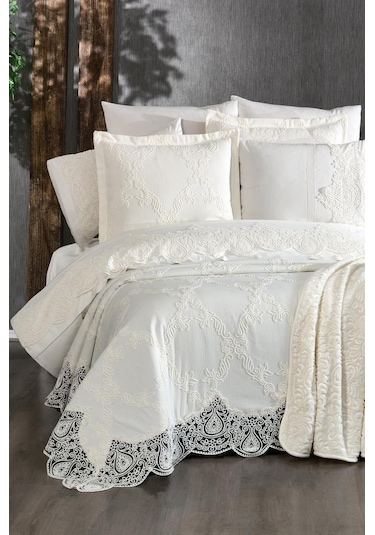 Çeyiz Diyarı Sahra 10 Parça Battaniyeli Çeyiz Seti Krem Krem