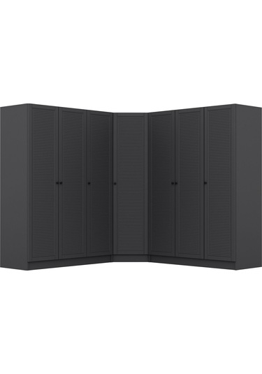 Kale 7 Kapaklı 4 Çekmeceli Köşe Dolap Antrasit Mebran Panjur 210cm Antrasit