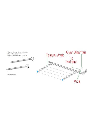 TEMAKS Balkon Küpeşte Çamaşır Kurutma Askılığı 50 MM Boru Krom