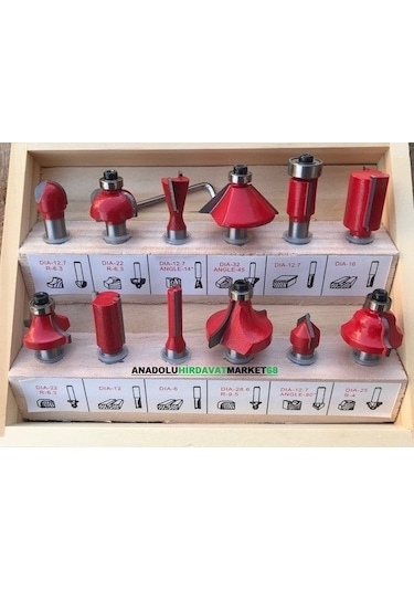 Dia 12 Parça Ahşap Oyma Freze Seti Ağaç ve Mdf Freze Seti 8Mm