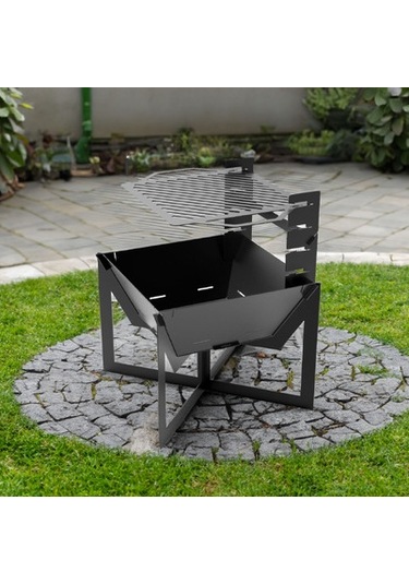 Portatif Ateş Çukuru Kademeli Izgaralı Ve Ayaklı Bahçeniz İçin De Siyah