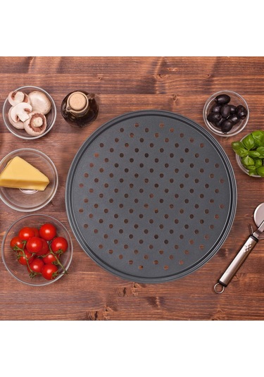 2'li Pizza Tabağı Seti, Yuvarlak Delikli Yapışmaz Diğer