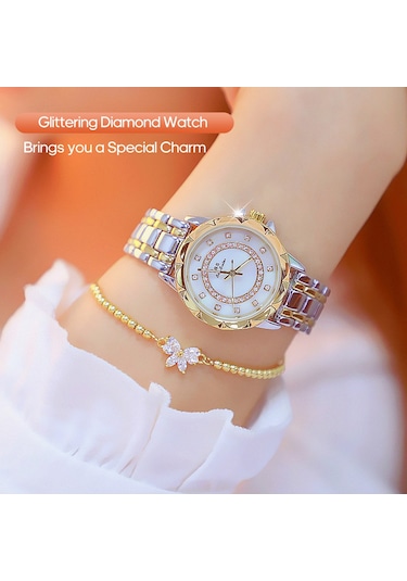 Leezsing Kadın Moda Saat Metal Kasa Bant Analog Kol Saati Parıldayan Elmas Kuvars Saat