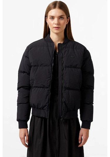 Lacoste Relaxed Fit Down Fill Jacket Kaztüyü Dolgu Dik Yaka Siyah Kadın Mont