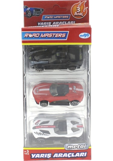 Die Cast Metal 3'lü Yarış Arabaları Siyah  Araçlı