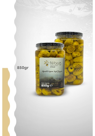 Nilbağ Zeytinyağları Ayvalık Izgara Yeşil Zeytin Cam 850 G