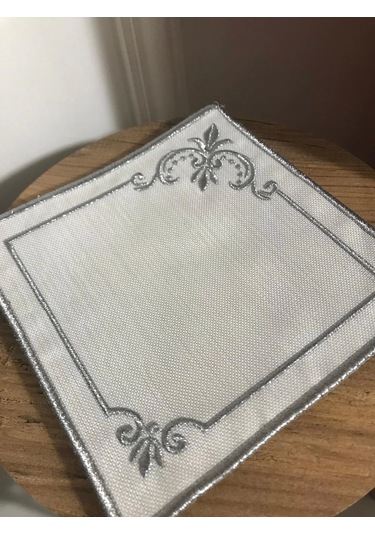 Nivemeshome Mihrimah Nakışlı Gümüş Kare 6 Adet Keten Kokteyl Peçetesi Kahve Yanı Sunumluk Gümüş