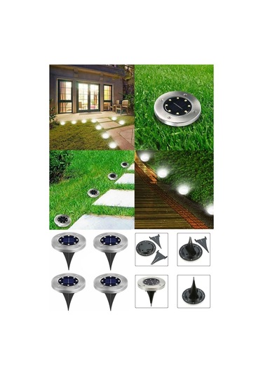 8 Ledli Solar Güneş Enerjili Işık Bahçe Dekor Aydınlatma Lambası 1 Adet Disklight Siyah