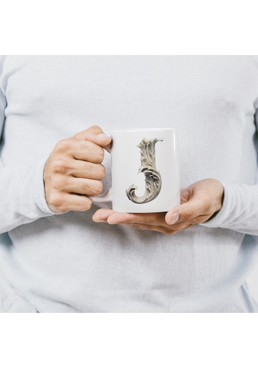 J Harfi Bardak, Monogram 330 Ml Barok Oymalı Görünüm Beyaz