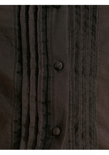 Dilvin 5807 Nervür Detaylı Balon Kol Gömlek-koyu Kahve Koyu Kahve