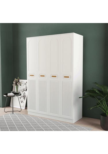 Pera 4 Kapaklı Eko Bazalı Gardırop - Mdf Kapak Beyaz