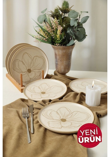 Keramika Taupe Bloom Nordıc Pasta Tabağı 22 Cm 6 Adet 22529 Krem