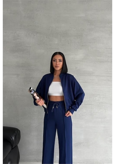 Dip Moda Kadın Oversize Likralı Eşofman Takımı Dpnbg001 Lacivert