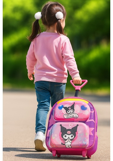 Newfull Çekçekli Kuromi Kız Anaokul Sırt Çantası-açık Pembe